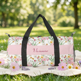 Bolso De Deporte Pequeño Monograma de Flor Silvestre Acuarela Rosa Verde