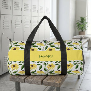 Bolso De Deporte Pequeño Monograma de flor silvestre acuarela verde amarill