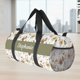 Bolso De Deporte Pequeño Monograma de Flor Silvestre Acuarela Verde Boho
