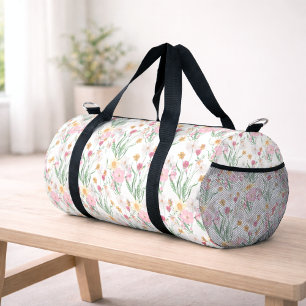 Bolso De Deporte Pequeño Monograma de flores silvestres acuarela rosa verde