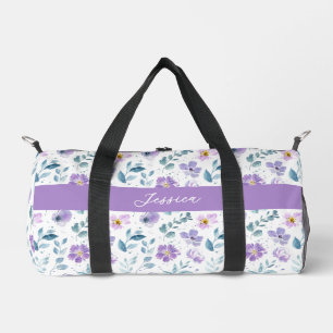 Bolso De Deporte Pequeño Monograma de flores silvestres con acuarela púrpur