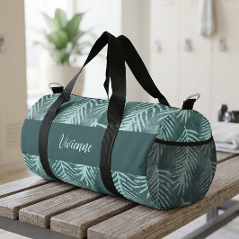 Bolso De Deporte Pequeño Monograma de hoja tropical de acuarela verde turqu