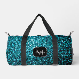 Bolso De Deporte Pequeño Monograma de lentejuelas falsas de color azul acuá