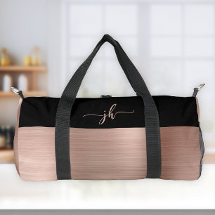 Bolso De Deporte Pequeño Monograma de letra negra en metal cepillado rosa o