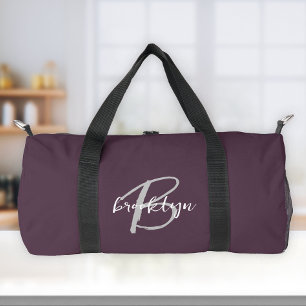Bolso De Deporte Pequeño Monograma de letra script en gris y blanco sobre f