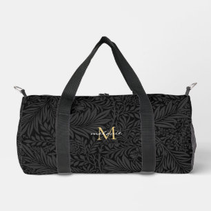 Bolso De Deporte Pequeño Monograma de letra script floral negro elegante