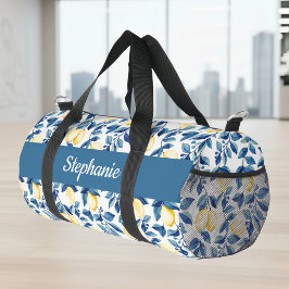 Bolso De Deporte Pequeño Monograma de limón acuarela azul amarillo