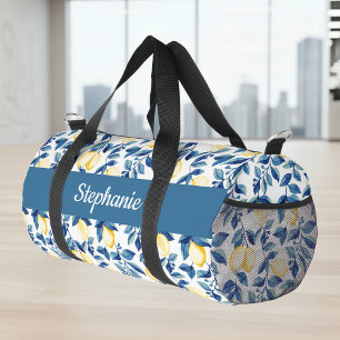 Bolso De Deporte Pequeño Monograma de limón acuarela azul amarillo