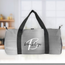 Monograma de metal cepillado Glam Silver negro y b