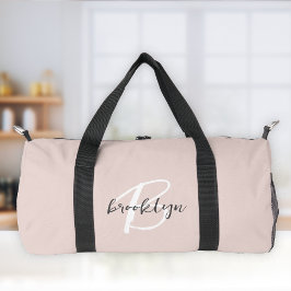 Bolso De Deporte Pequeño Monograma de nombre con letra script rosa gris ten