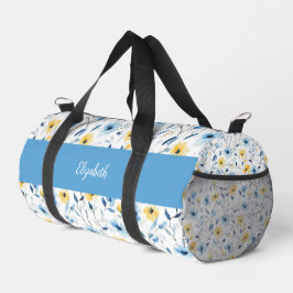 Bolso De Deporte Pequeño Monograma de nombre de flor silvestre acuarela azu
