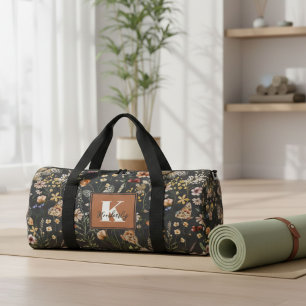 Bolso De Deporte Pequeño Monograma de nombre floral boho moderno