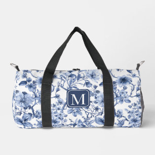 Bolso De Deporte Pequeño Monograma de Patrón de Toile Vintage Floral Azul