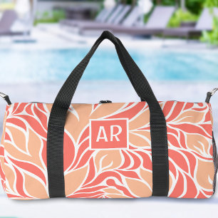 Bolso De Deporte Pequeño Monograma de patrón floral moderno de naranja y me