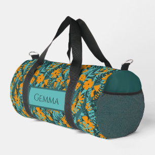Bolso De Deporte Pequeño Monograma de patrón verde, verde azulado y naranja