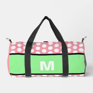 Bolso De Deporte Pequeño Monograma de puntos de polka blanco rosado verde d
