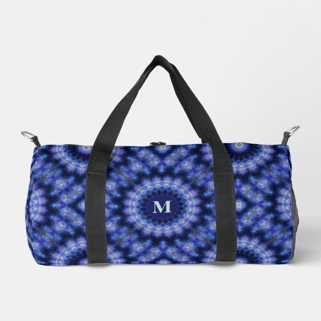 Bolso De Deporte Pequeño Monograma del patrón púrpura azul de Mandala (Anverso)