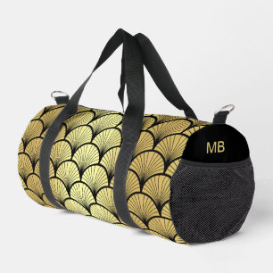 Bolso De Deporte Pequeño Monograma Elegante Patrón Art Deco de Oro Negro