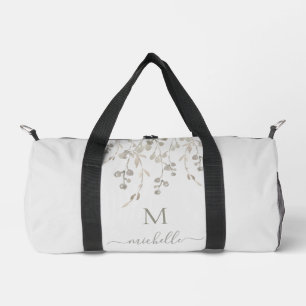 Bolso De Deporte Pequeño Monograma gris personalizado de acuarela botánica