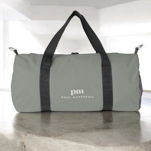 Bolso De Deporte Pequeño Monograma mínimo simple y verde sabio y nombre