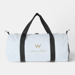 Bolso De Deporte Pequeño Monograma moderno en guión dorado azul polvoriento