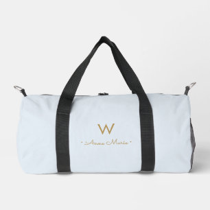 Bolso De Deporte Pequeño Monograma moderno en guión dorado azul polvoriento
