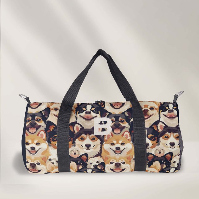 Bolso De Deporte Pequeño Monograma, patrón animal de perro (Monogram Dog pattern small duffel bag.)