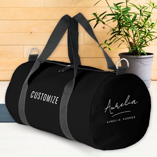 Bolso De Deporte Pequeño Monograma Personalizado de escritura negra Minimal (Subido por el creador)