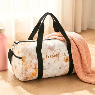 Bolso De Deporte Pequeño Monograma personalizado Floral Acuarela Boho Elega