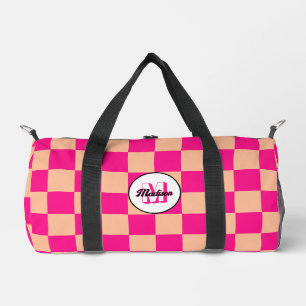 Bolso De Deporte Pequeño Monograma retro geométrico rosa caliente de durazn