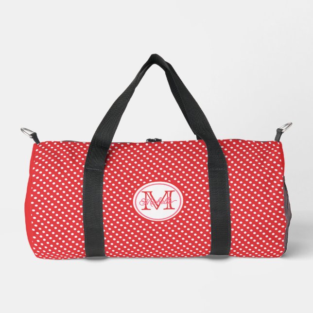 Bolso De Deporte Pequeño Monogramado de patrón de polkadot blanco y rojo (Anverso)