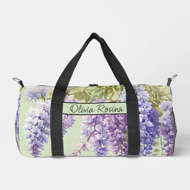 Bolso De Deporte Pequeño Morado acuarela glicinia floral lilac botánico (Anverso)