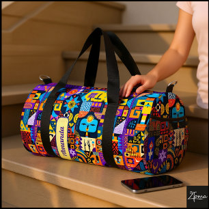 Bolso De Deporte Pequeño Mosaico de Colcha Geométrica de Arte Popular Abstr