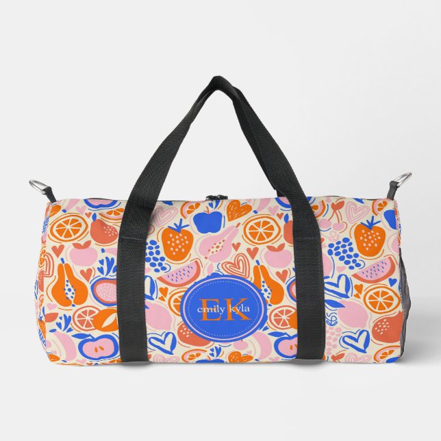 Bolso De Deporte Pequeño Naranja Azul Monograma Frutas Verduras (Anverso)
