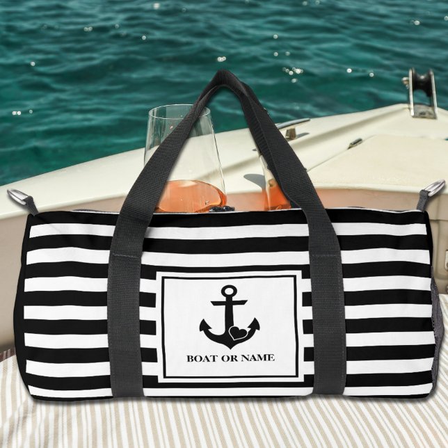 Bolso De Deporte Pequeño Nautical Anchor Boat Name Black White Stried (Subido por el creador)
