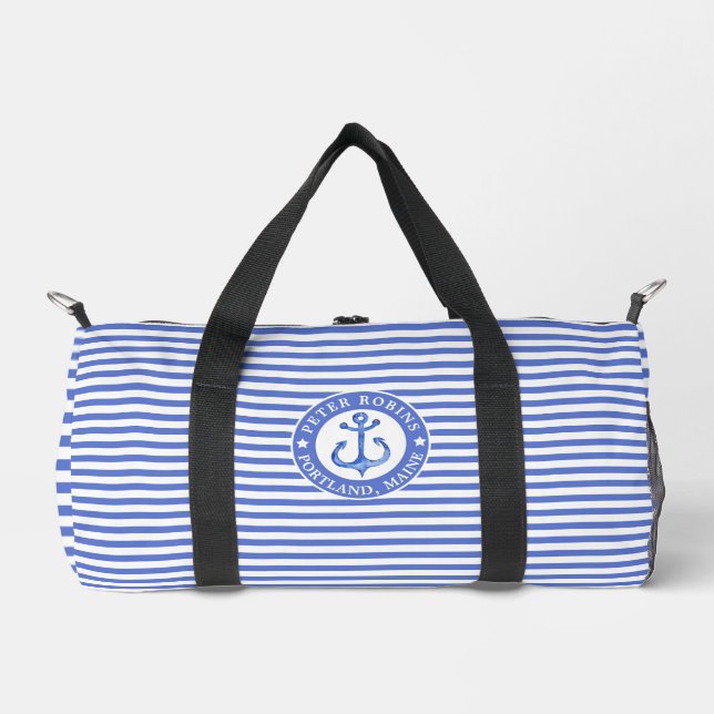 Bolso De Deporte Pequeño Nautical Anchor Navy Blue Personalizada (Anverso)