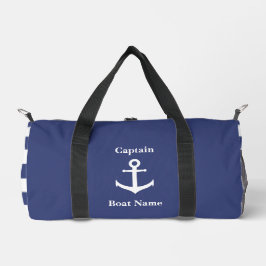 Bolso De Deporte Pequeño Nautical Dark Blue Anchor Blanco Nombre del barco 