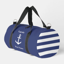 Bolso De Deporte Pequeño Nautical Dark Blue Anchor Blanco Nombre del barco 