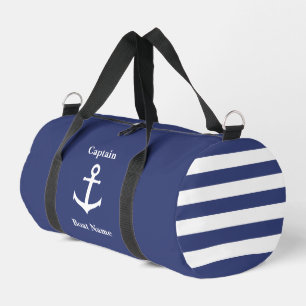 Bolso De Deporte Pequeño Nautical Dark Blue Anchor Blanco Nombre del barco