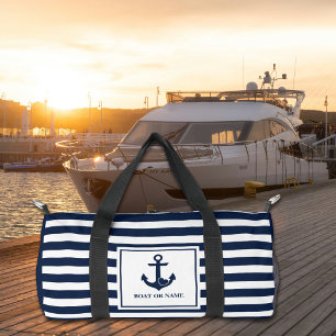 Bolso De Deporte Pequeño Nautical Heart Anchor Boat Nombre Navy Rayo Blanco