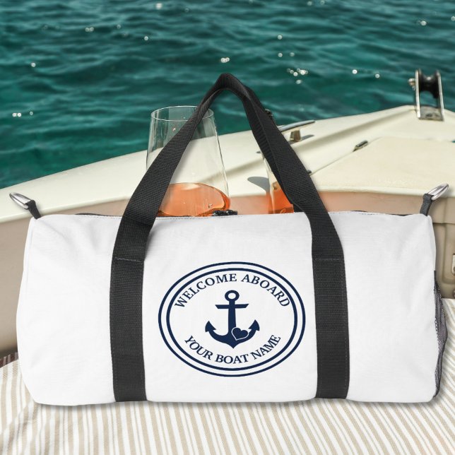 Bolso De Deporte Pequeño Nautical Modern Heart Anchor White & Navy (Subido por el creador)