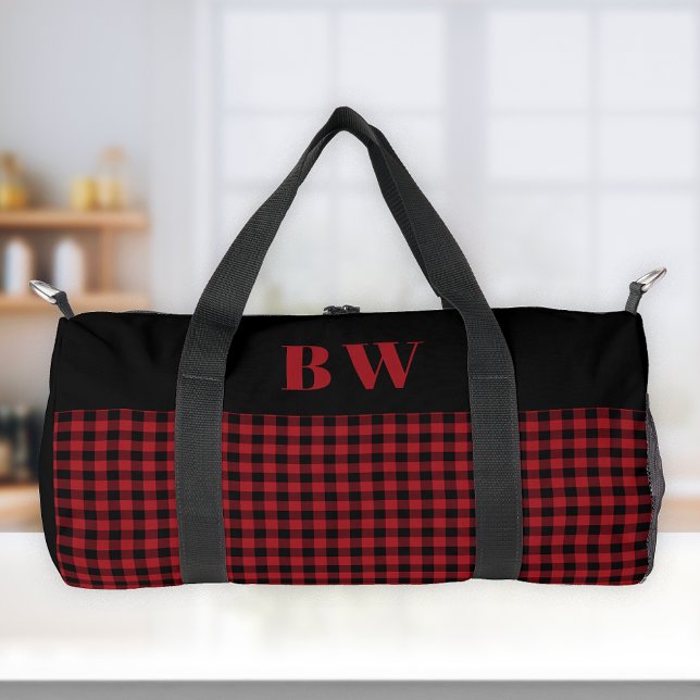 Bolso De Deporte Pequeño Negro Rojo Comprobación De Búfalo Colocado Monogra (Subido por el creador)