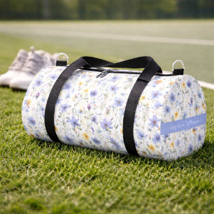 Bolso De Deporte Pequeño Nombre de Acuarela de Flor Silvestre Morada Azul E