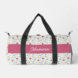 Bolso De Deporte Pequeño Nombre de monograma de acuarela de flor silvestre 