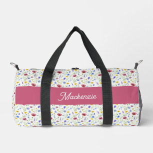 Bolso De Deporte Pequeño Nombre de monograma de acuarela de flor silvestre 