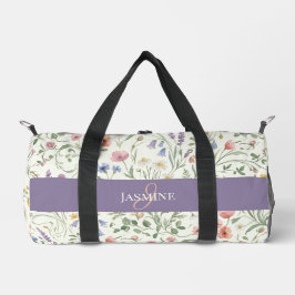 Bolso De Deporte Pequeño Nombre de monograma patrón floral de flores silves