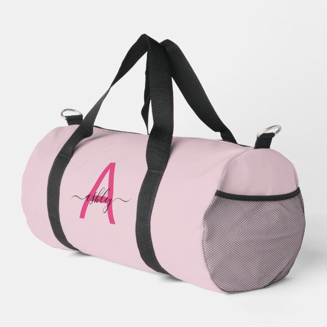 Bolso De Deporte Pequeño Nombre de monograma rosa caliente Chica Script Dep (Esquina derecha)