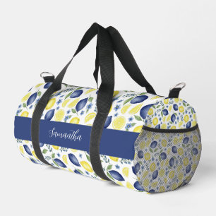 Bolso De Deporte Pequeño Nombre de patrón de limón country francés azul