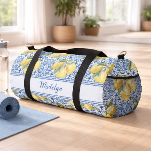 Bolso De Deporte Pequeño Nombre Personalizado Baldosa Azul Mediterráneo Lim