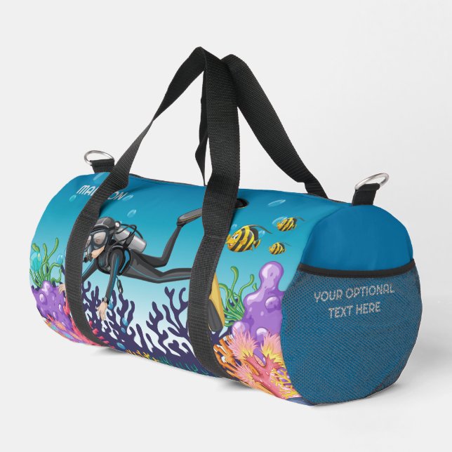 Bolso De Deporte Pequeño Nombre personalizado de Scuba Diver (Esquina derecha)